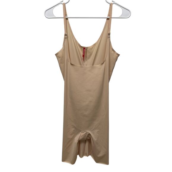 SPANX Thinstincts Open-bust Mid-thigh Bodysuit shapewear tan size large - Picture 1 of 7